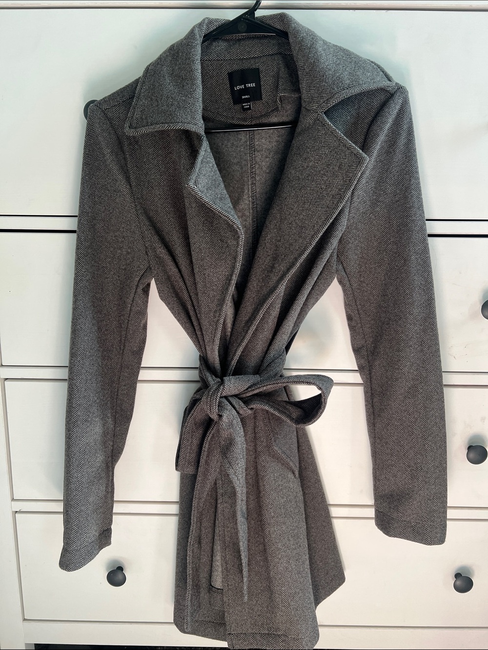 Love Tree Gray Belted Wrap Trench Coat